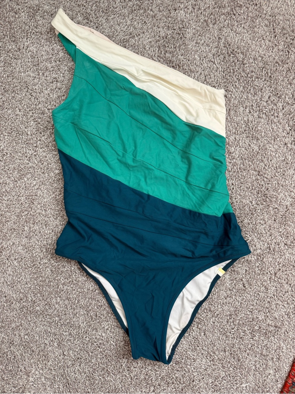summersalt One-Shoulder Colorblock One-Piece Swimsuit in Cream, Teal, and Navy